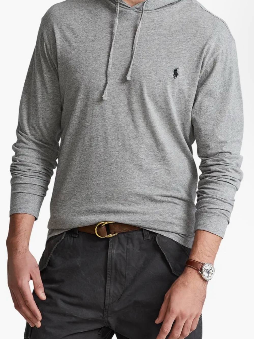 Polo by Ralph Lauren Men’s Heather Gray Hooded Long-Sleeve Tee